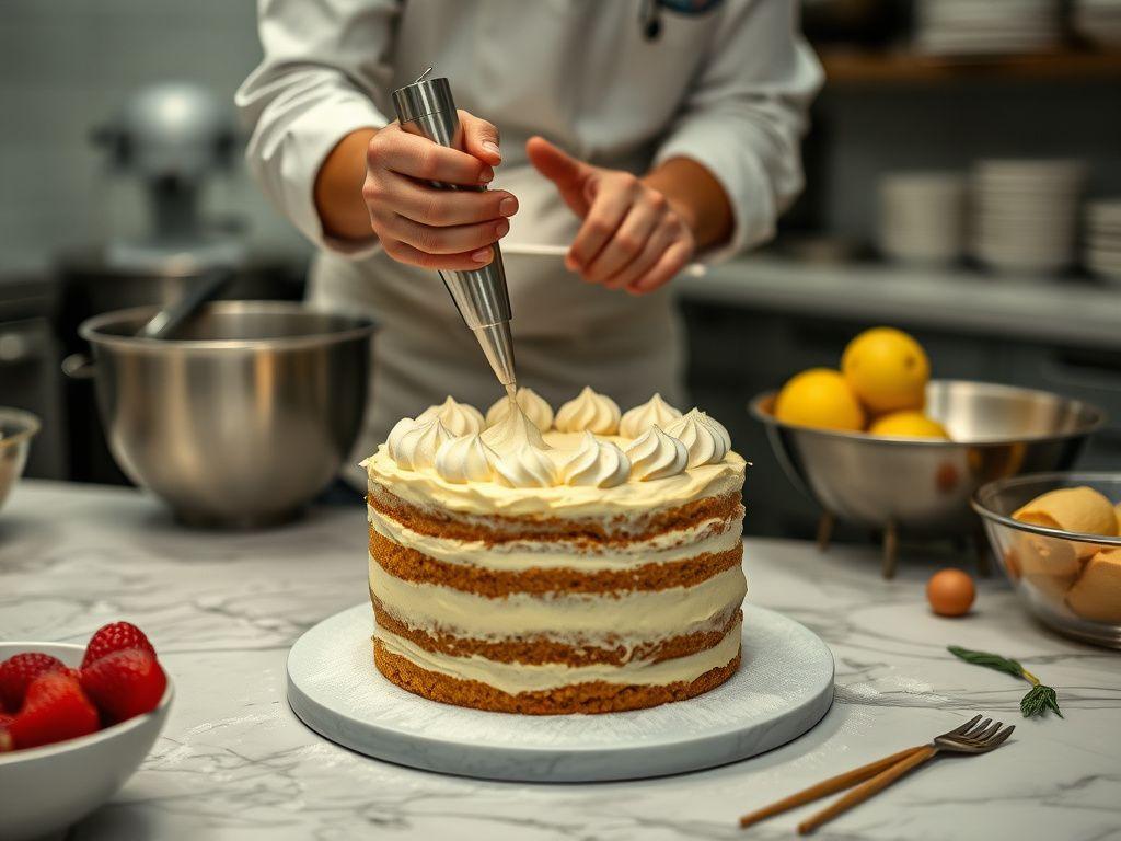 Baker piping buttercream in the Flowbase kitchen