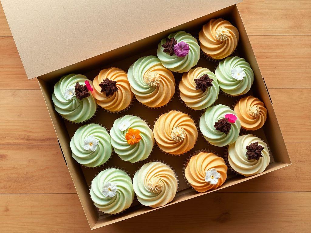 Box of assorted gourmet cupcakes